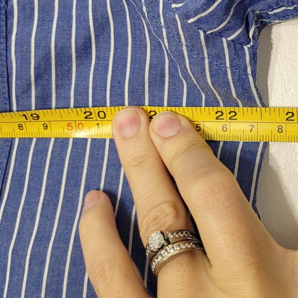 Steve & Barry's Men's Blue & White Striped Long Sleeve Button Up Cotton Shirt M - Picture 9 of 10